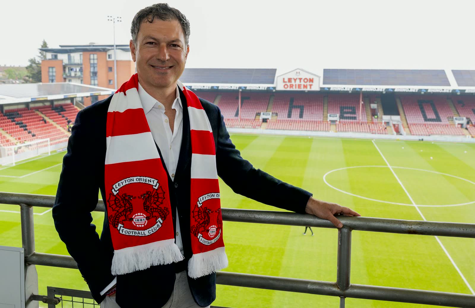 David Gandler pitchside at Brisbane Road, home of Leyton Orient